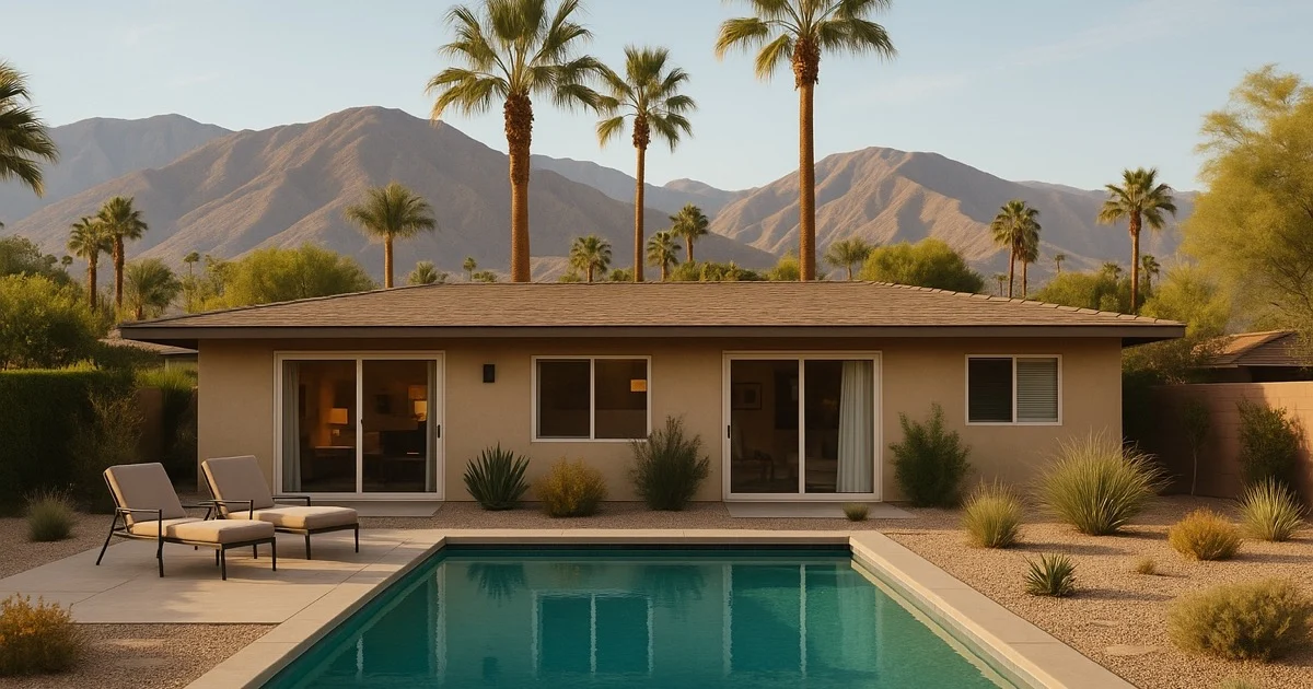 Palm Springs vacation rental home with pool and palm trees