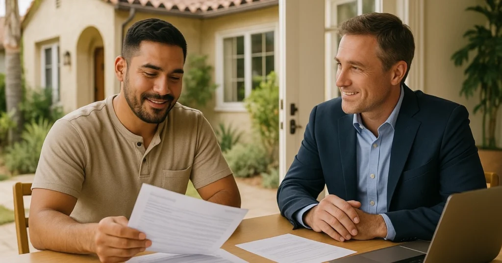 Self-employed business owner reviewing financial records with a mortgage professional