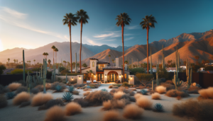 Beautiful Spanish-style home with desert landscaping and mountain views in La Quinta, California