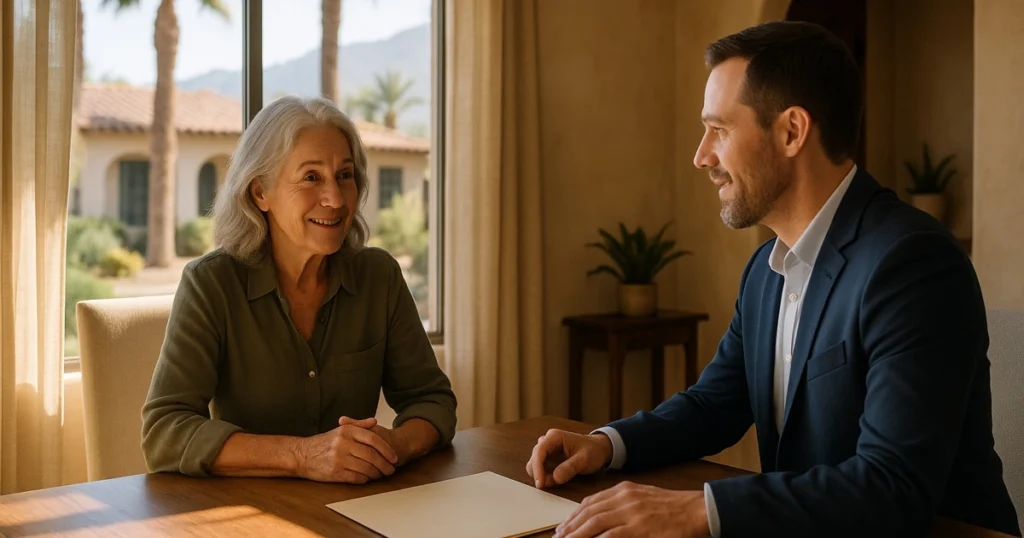 La Quinta homeowner discussing home equity options with a mortgage advisor